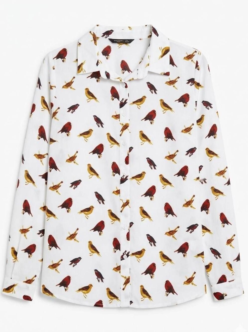 🔥Ivory Bird Print Button Front Long Sleeve Top Size 8